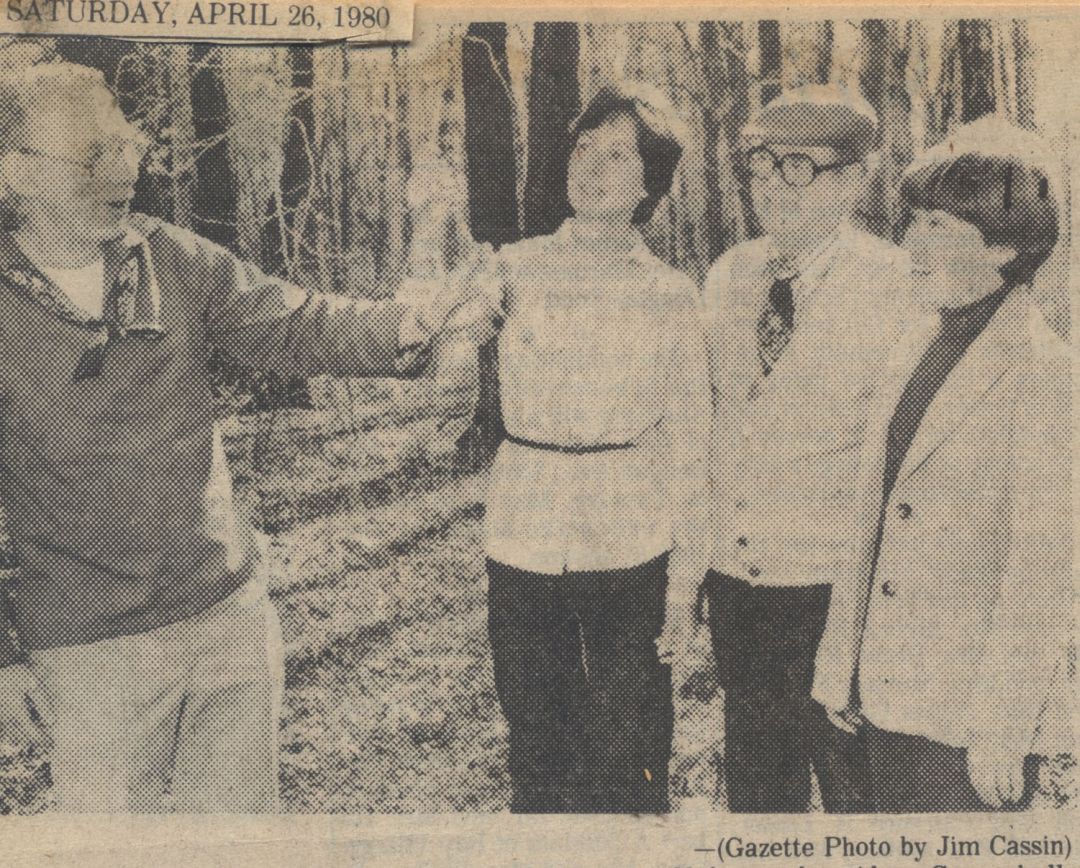 1980: Spring wildflower walk with Almy Coggeshall, Betsy Potts, Joe Rooney and Peggy Witek.